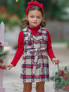 Make Santa Proud Turtleneck Top And Belted Plaid Dress Set