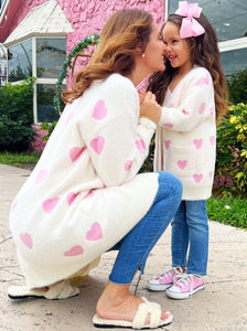 Mommy And Me I Love You Lots Ivory Oversized Heart Cardigan