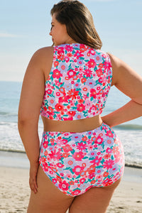 Conjunto de bikini de cintura alta con estampado floral de rosas, talla grande