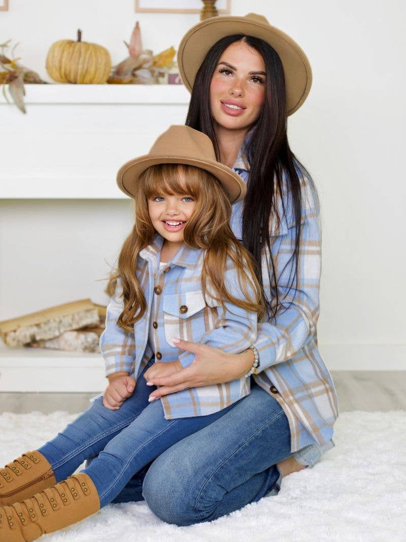 Mommy and Me Blue and Tan Plaid Flannel Long Sleeve Shirt
