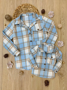 Mommy and Me Blue and Tan Plaid Flannel Long Sleeve Shirt