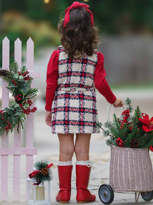 Make Santa Proud Turtleneck Top And Belted Plaid Dress Set
