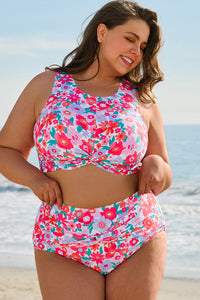 Conjunto de bikini de cintura alta con estampado floral de rosas, talla grande
