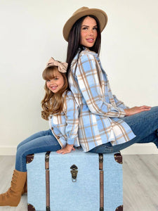 Mommy and Me Blue and Tan Plaid Flannel Long Sleeve Shirt