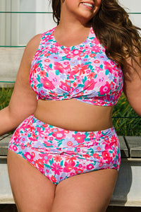 Conjunto de bikini de cintura alta con estampado floral de rosas, talla grande